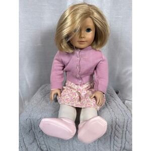 American Girl Doll Kit Kittredge Blond Bob Hair Blue Eyes Freckles Pink Sweater